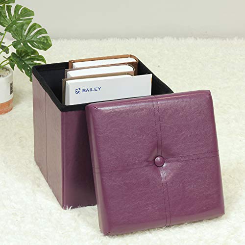 Folding Storage Ottoman, Faux Leather Footrest 11.8"x11.8"x11.8"