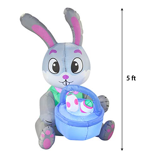 Easter Inflatable Decorations 5 ftl Easter Bunny & Basket w/ Build-in LEDs