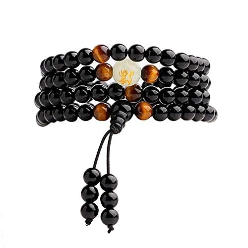 Obsidian 108-Beads Dragon Pattern Luminous Therapy Bracelet Jewelry 30-inch