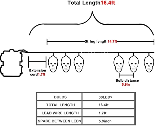 Halloween Skull  String Lights, Battery Operated 8 Mode
