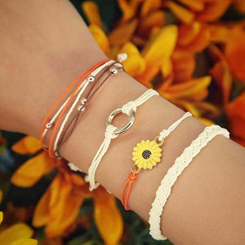 Sunflower String Bracelet Handmade Braided Rope Charms Boho Surfer Bracelet