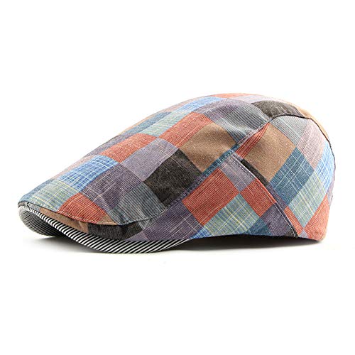 Men Adjustable Colorful Striped Plaid Ivy Newsboy Cabbie Gatsby Cotton Caps