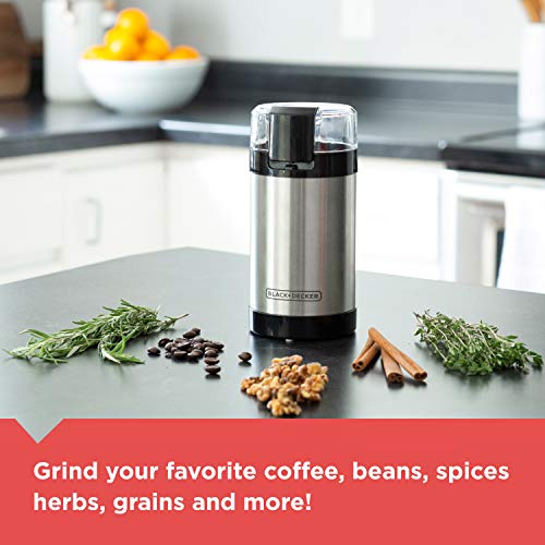 Coffee Grinder One Touch Push-Button Control, 2/3 Cup Bean Capacity, Stainless Steel