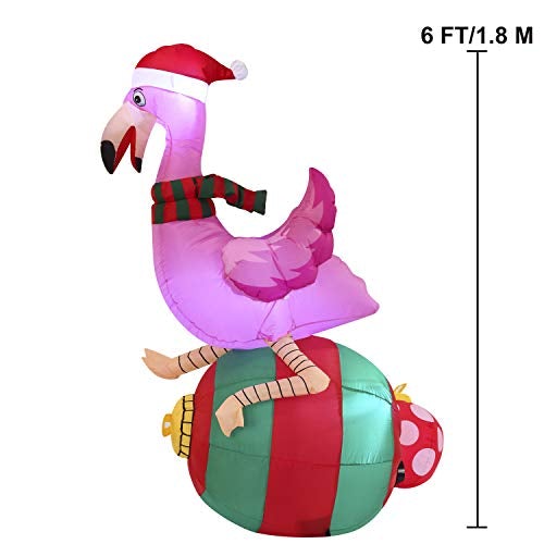 6ft Christmas Inflatable Decorations Flamingo on Ornament  with Build-in LEDs