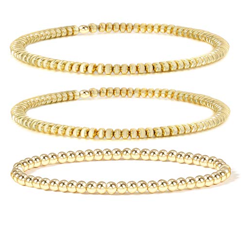 14K Gold Plated Beaded Bracelets for Women -Stretchable & Adjustable