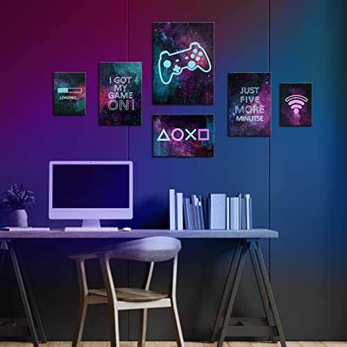 6 Set Framed Canvas Video Game Theme Wall Art Decor