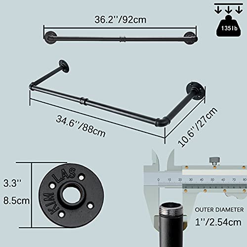 36’'L Industrial Pipe Clothes Rack w/ 3 S-Shaped Hooks