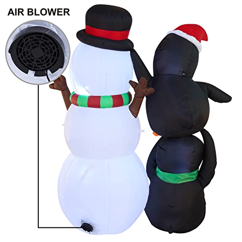 6 FT Inflatable Two Penguins Hold Snowman's Head with Build-in LEDs Christmas Decoration