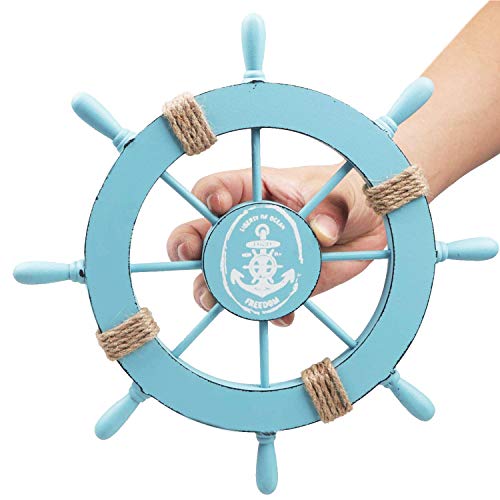 2 Pack 13" Nautical Beach Wooden Ship Wheel & 13" Wood Anchor w/ Rope