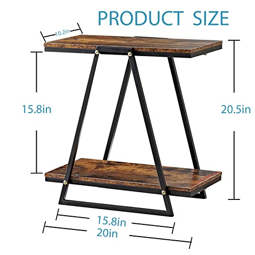 2-Tier Side Table w/ Waterproof Boards & Metal Frame, Rustic Brown