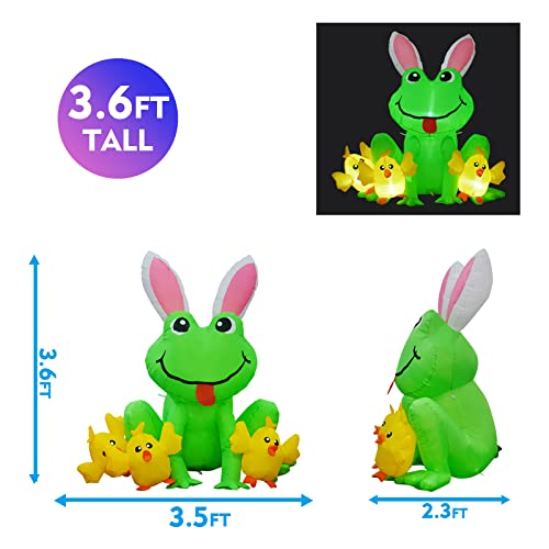 3.6 FT Easter Inflatables Frog & Chicks  w/ LED Lights 