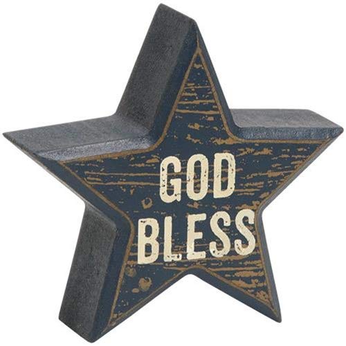 Set of 3 -Wooden Distressed Patriotic Star Sitter Blocks Tabletop Decor