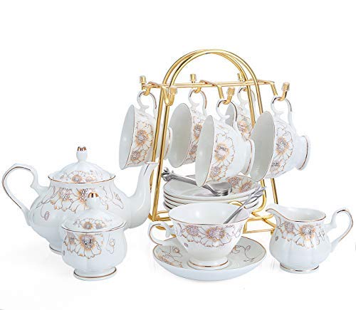 21-Piece Porcelain Ceramic Coffee Tea Sets, Cups& Saucer Service for 6