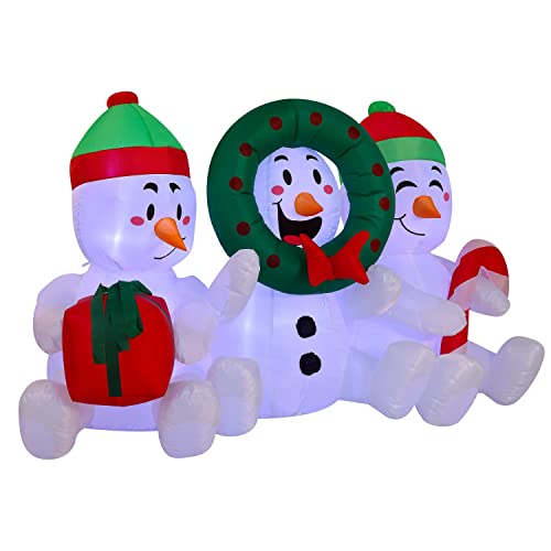 6 FT Long Inflatable Three Sitting Snowman Christmas Decoration w/ Build-in LEDs