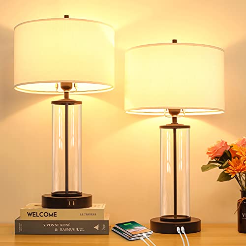 Modern Touch Control Table Lamps w/ 2 USB Ports for Set of 2 Bulbs Included