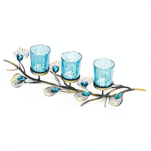 Peacock Inspired Candle  Holders Trio