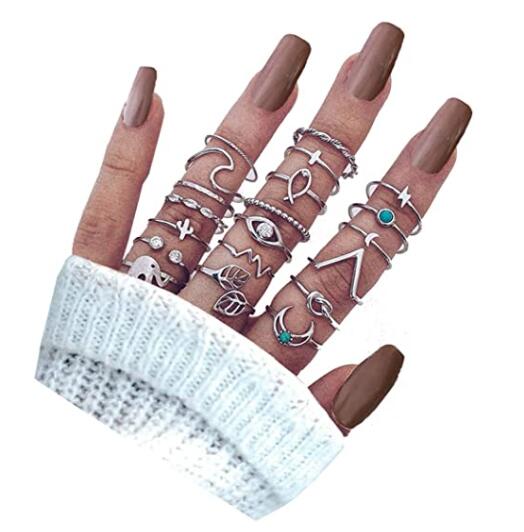 20Pcs Bohemian Turquoise Knuckle Rings Set for Women