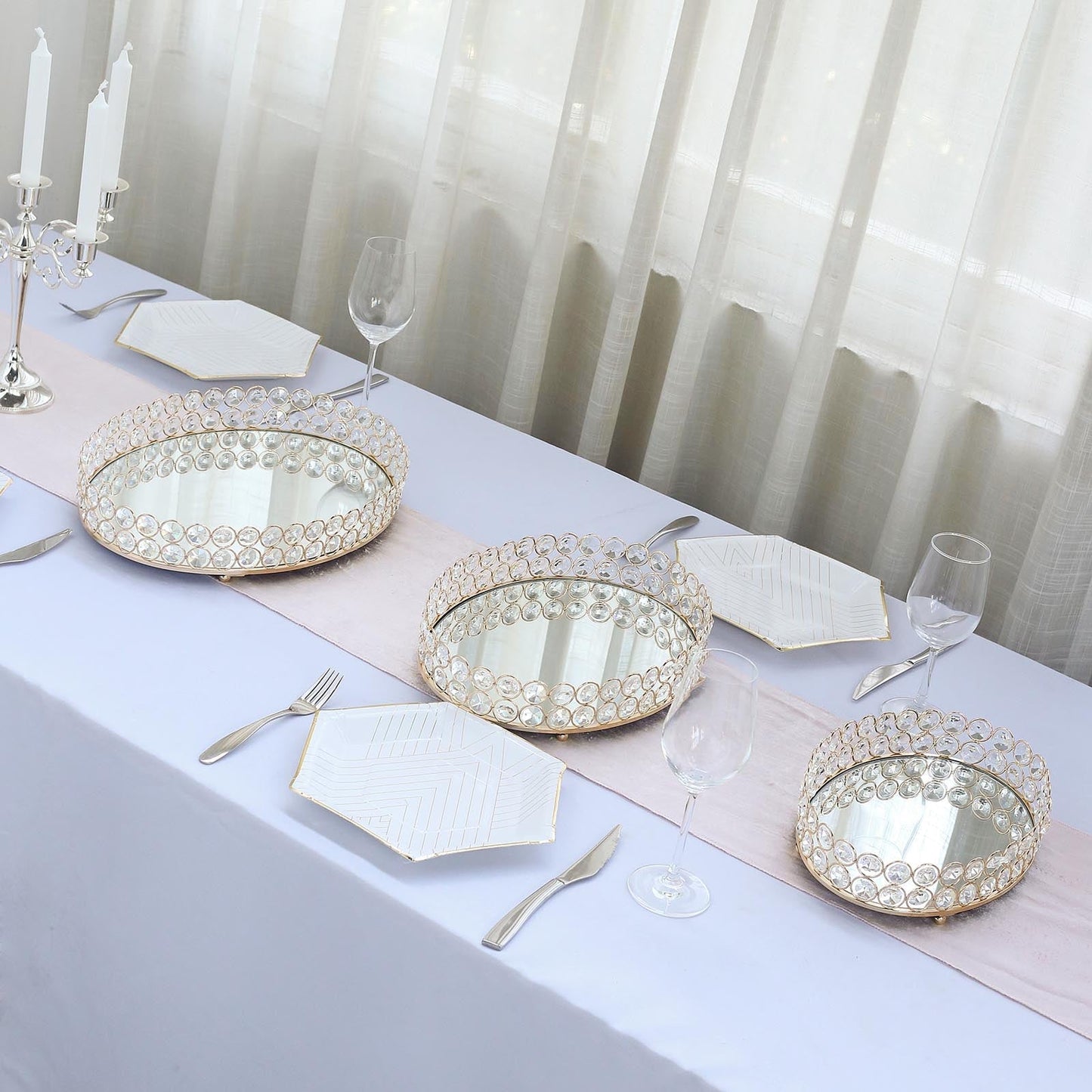 Gold Metal Crystal Beaded Decorative Serving Tray- Oval