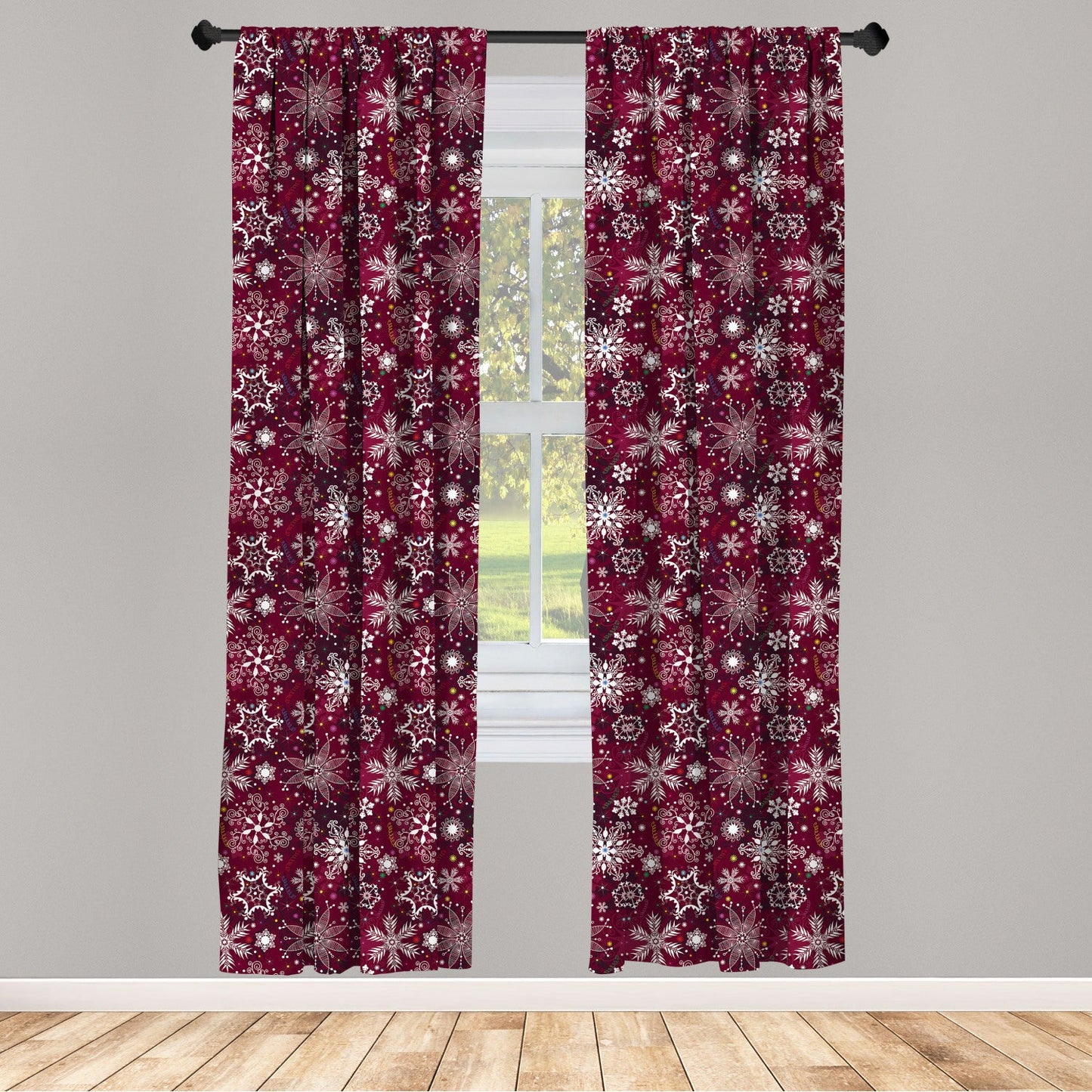 Christmas Floral Flakes Winter Curtains 2 Panels Set