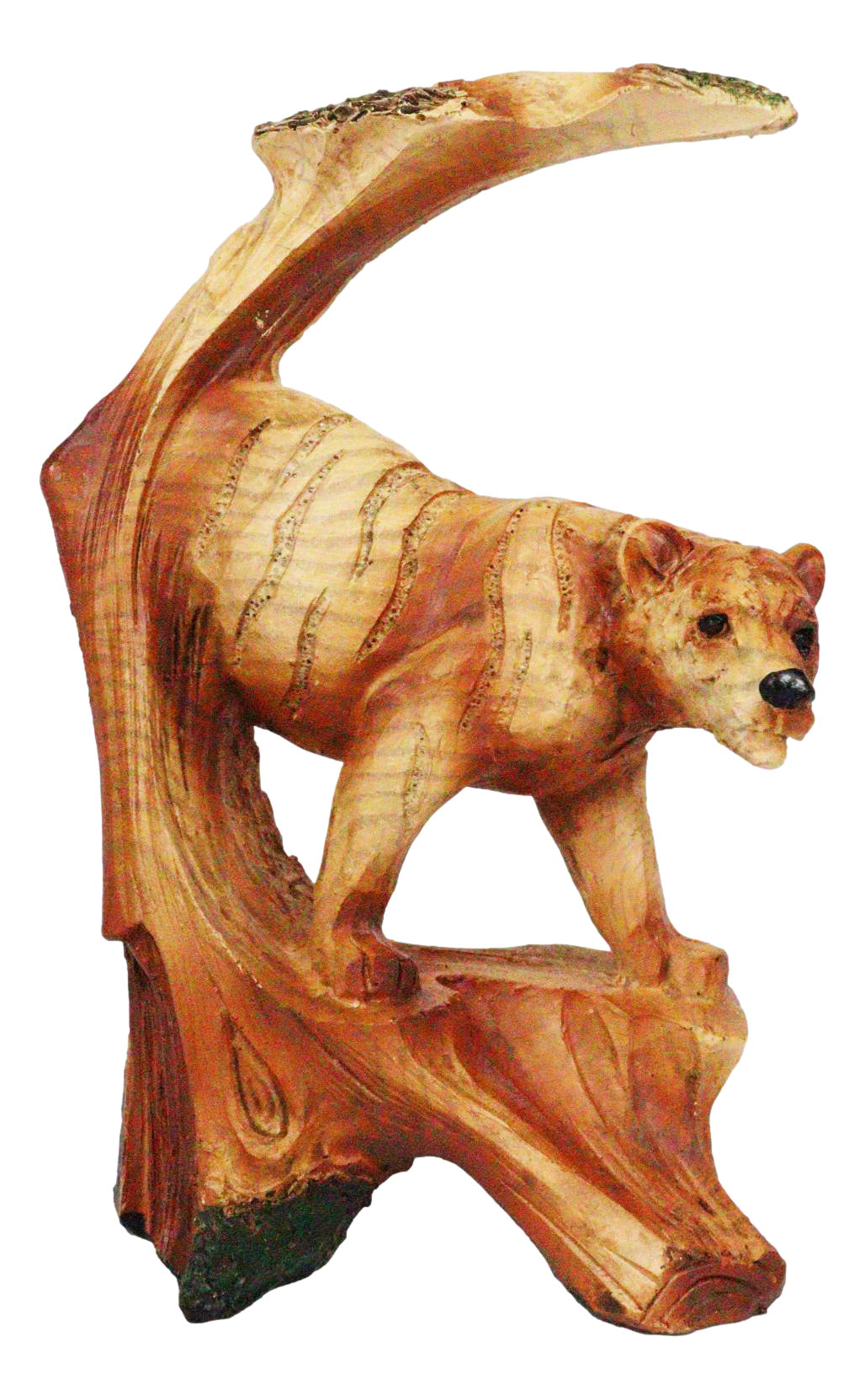 5" Prowling Bengal Tiger Faux Wood Cutout Carving Resin Figurine