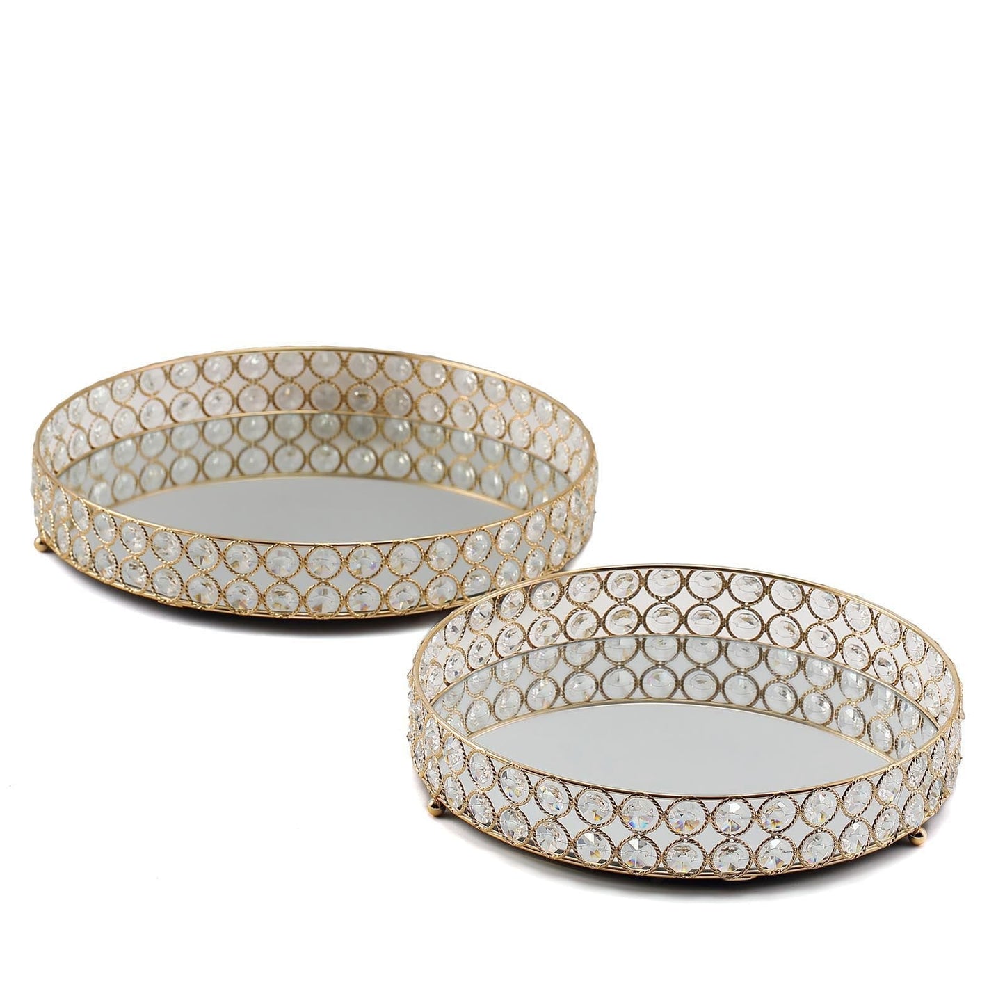 Gold Metal Crystal Beaded Decorative Serving Tray- Oval