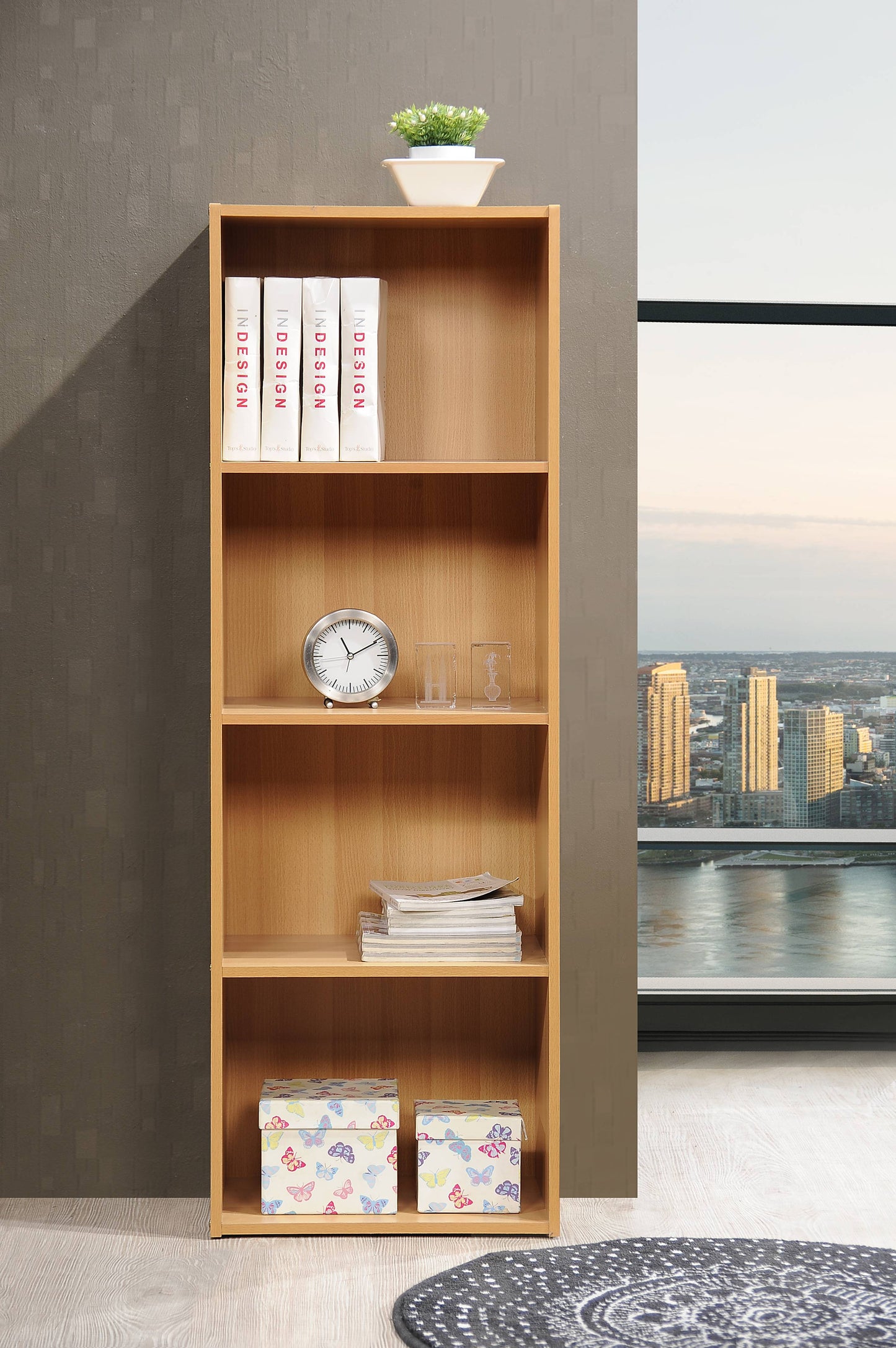 4-Shelf Wood Bookcase, Brown