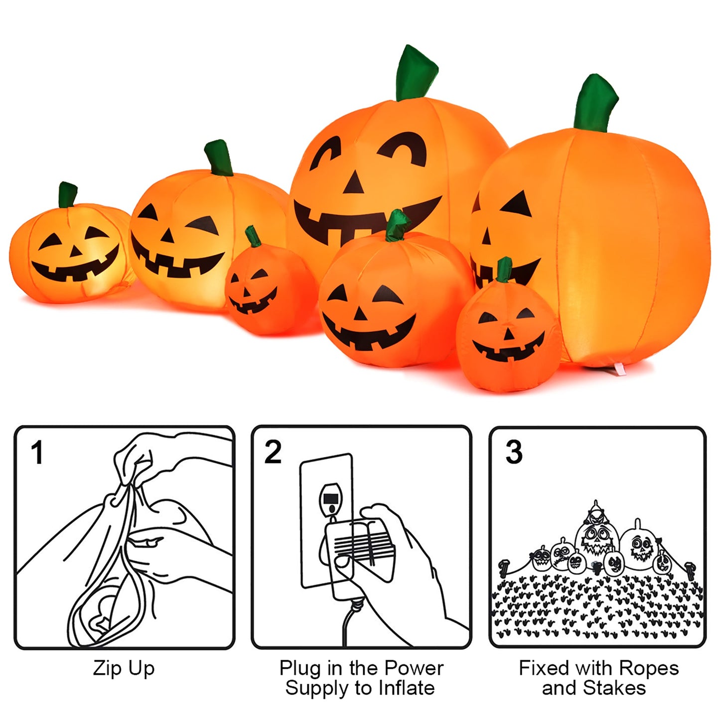 7.5" Pumpkins Patch Halloween Inflatable Decoration w/ LED