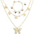 Gold Butterfly Bracelet & Necklace Set for Women