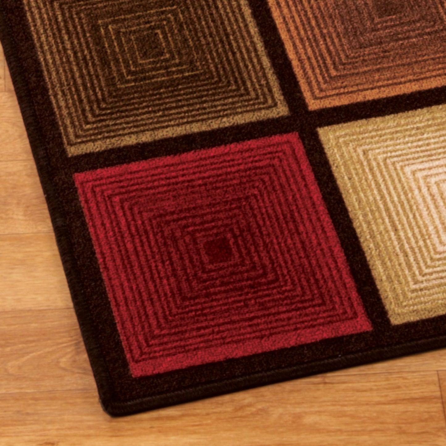 Optic Squares Runner Rug in Deep, Rich Hues - Skid-Resistant 1'8" x 7'6"