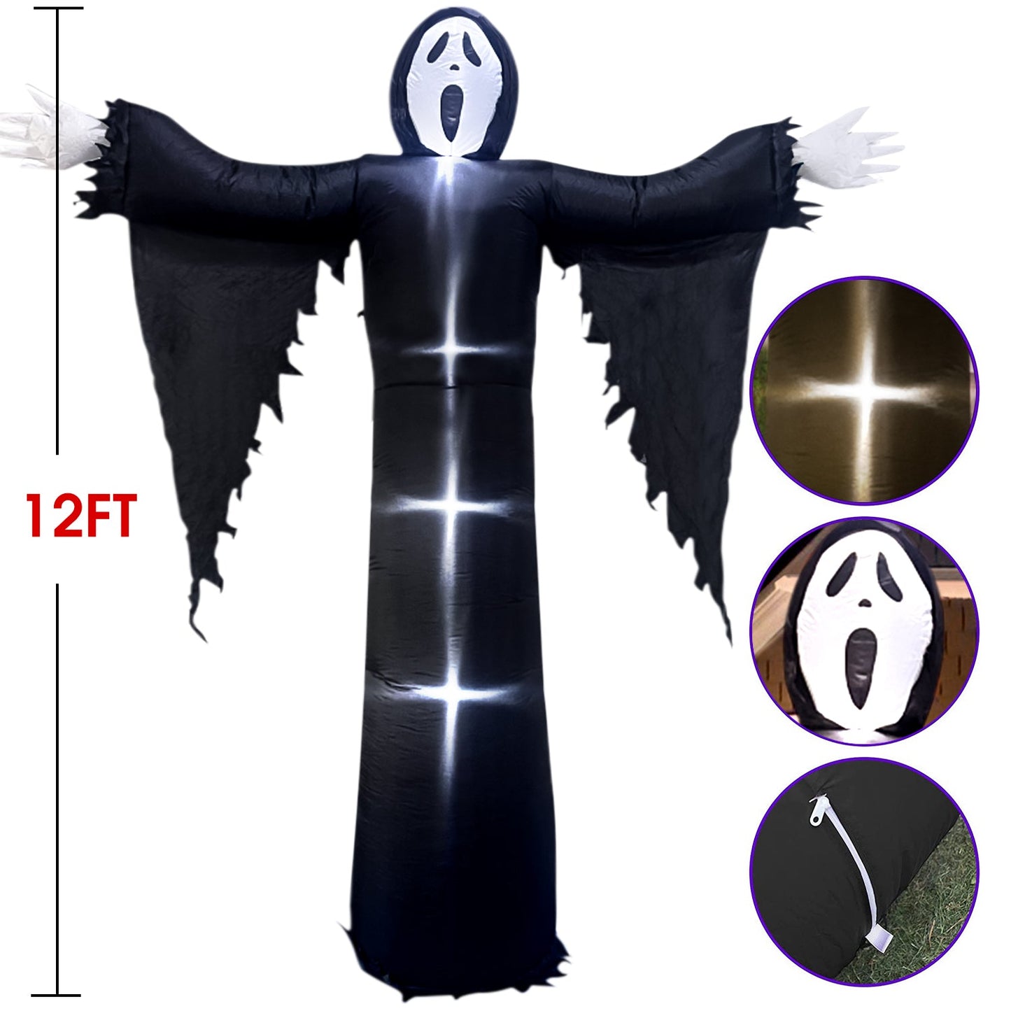 12FT Giant Halloween Inflatable Grim Reaper Ghost w/ LED Lights