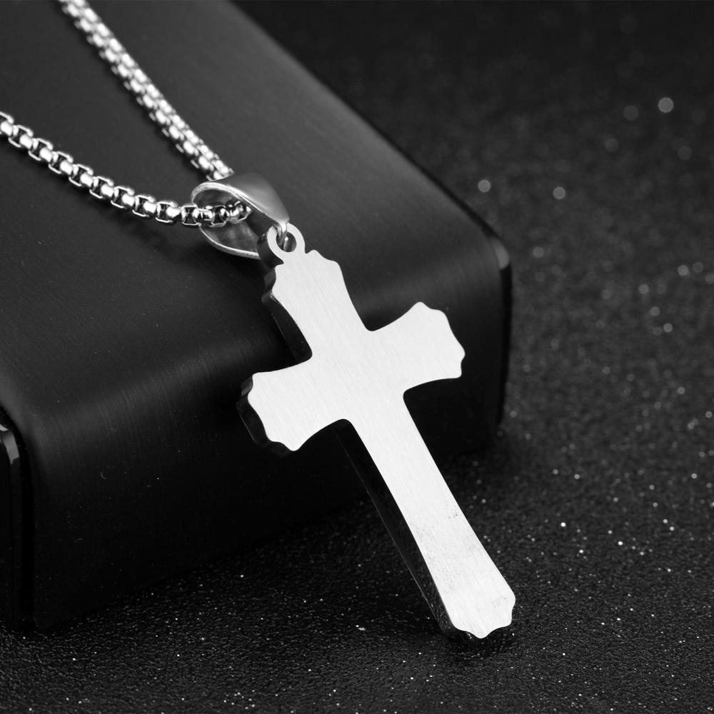 Stainless Steel Large Layered Cross Pendant Necklace, for Men