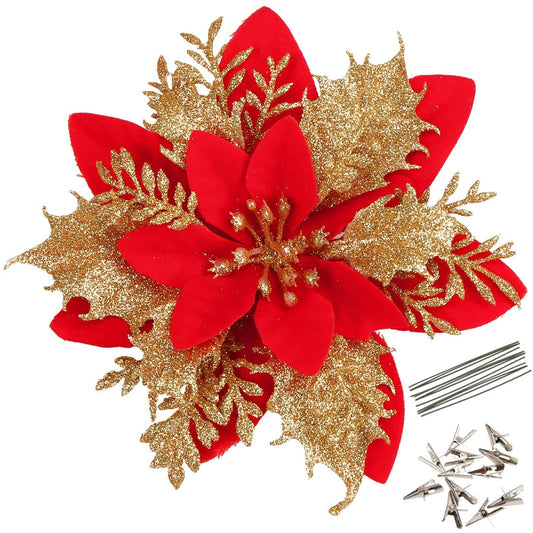 20pcs Christmas Poinsettia Flowers Ornaments