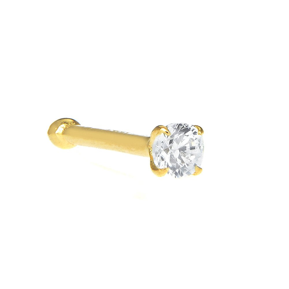 14k Gold Round Prong Set Cubic Zirconia Stud Nose Ring