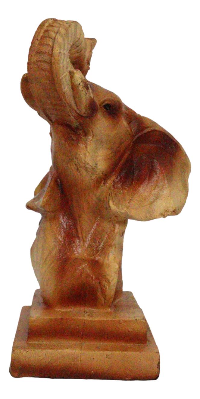 Safari Wildlife Elephant Bust Wood Carving Figurine
