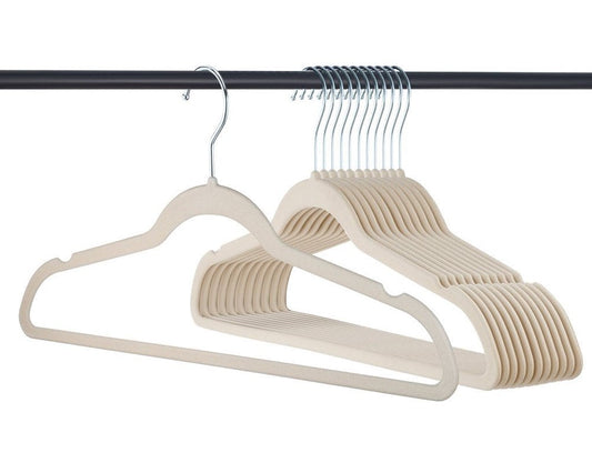Ultra Thin Non Slip Velvet Shirt Hangers, 50 Pack, Ivory