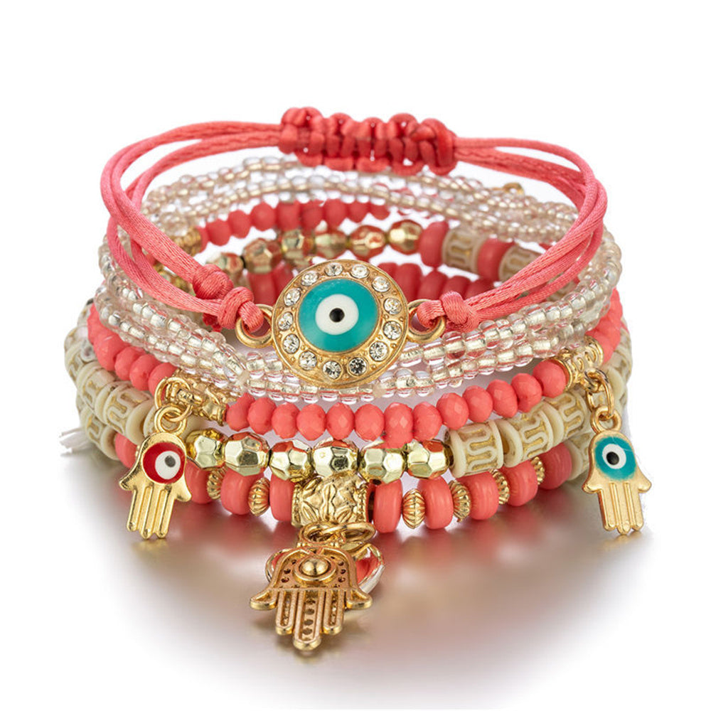 Multilayer Evil Eye Bohemian Stretch Beads Bracelets for Women