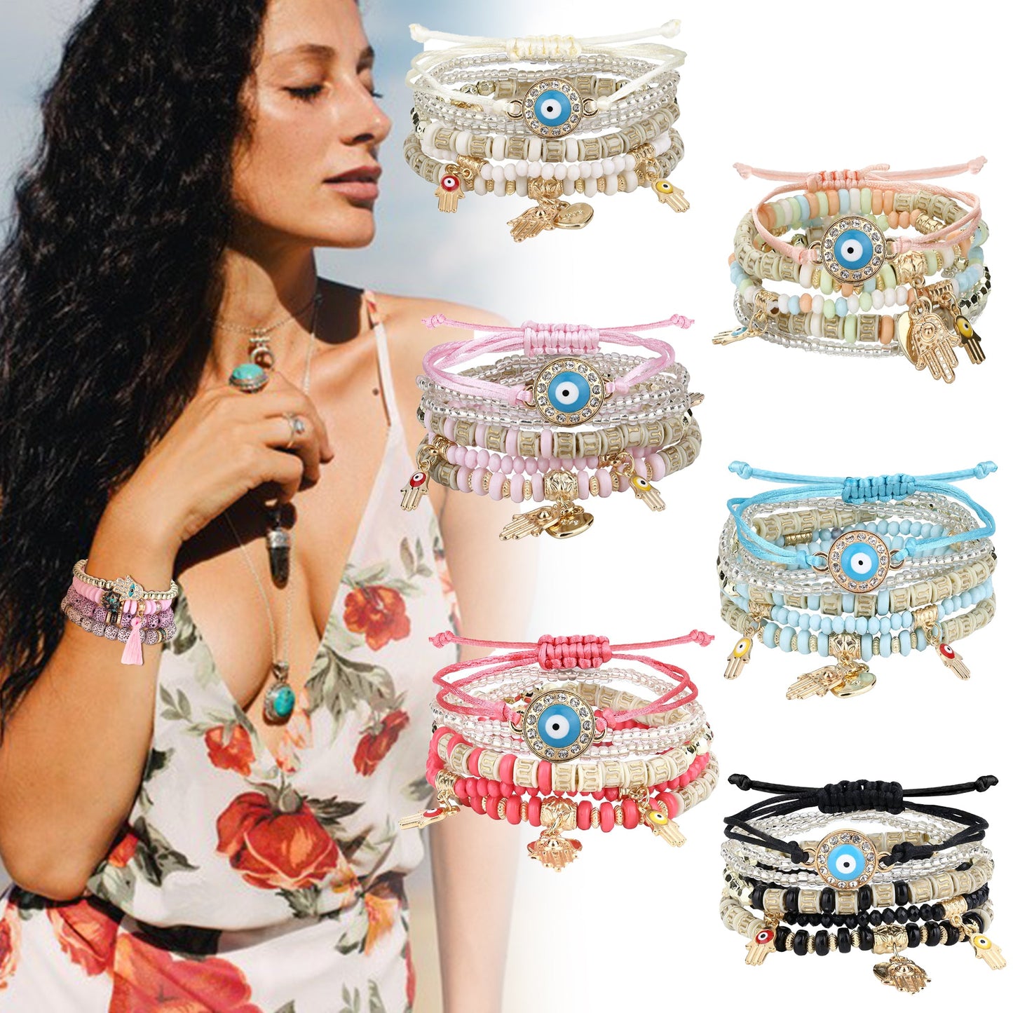 3-6 Sets Bohemian Beaded Multilayer Stretch Stackable Bracelet