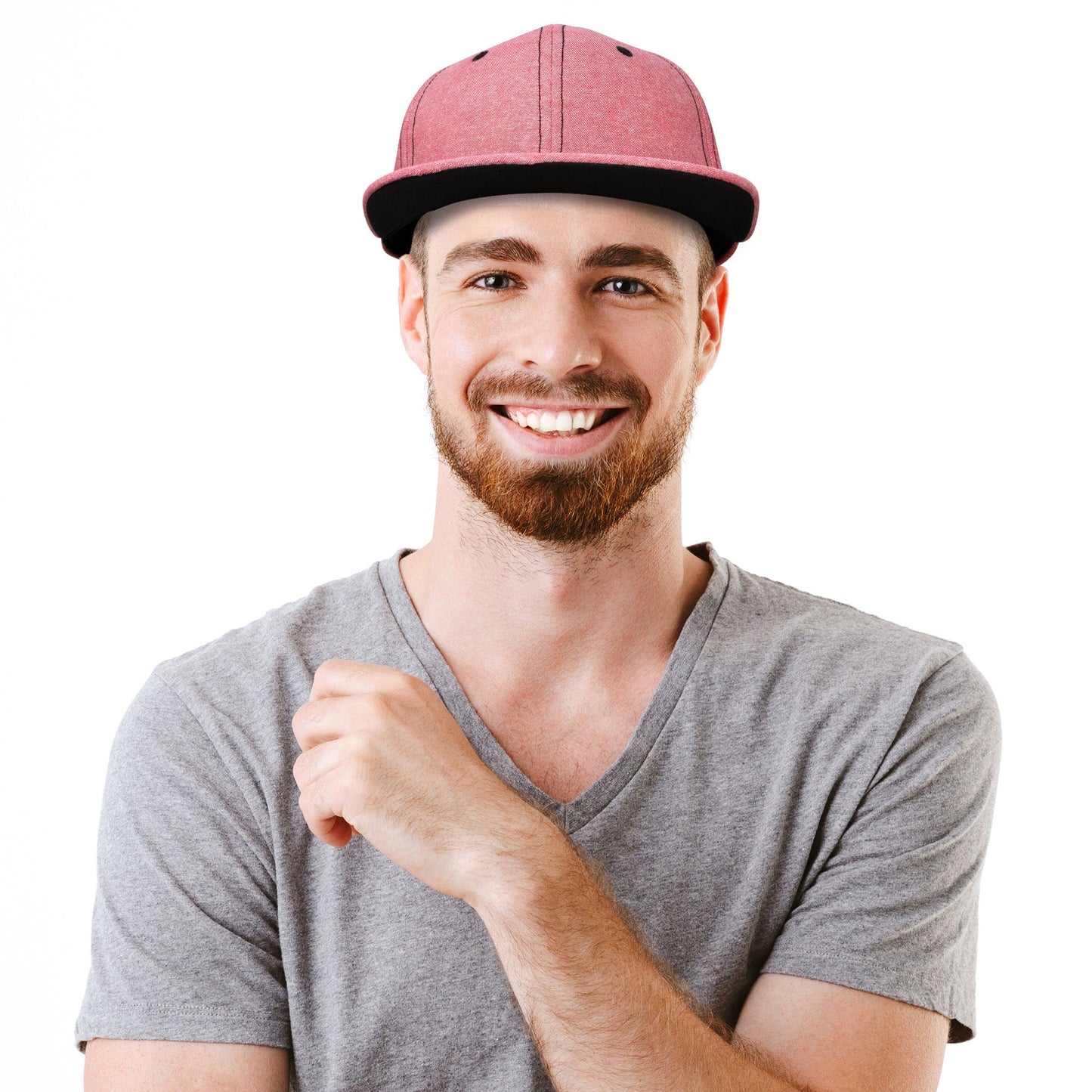 Men's Premium Flat Bill Snapback Chambray Hat 6 Panel Cap