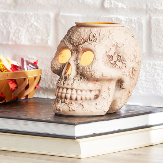 Halloween Ceramic Skull Wax Warmer w/ Light-up Eyes, 5.75 Inches
