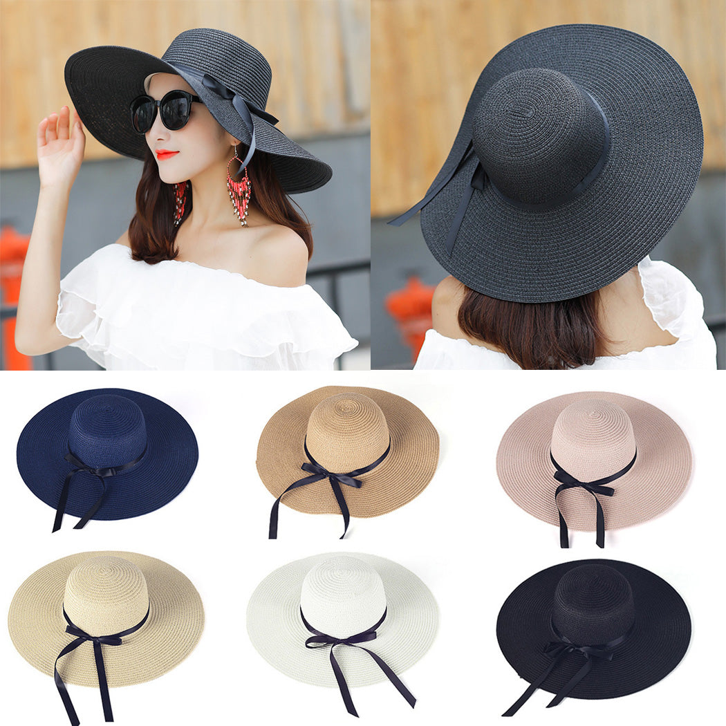 Foldable Wide Brim Bowknot UV Protection Floppy Summer Hat for women