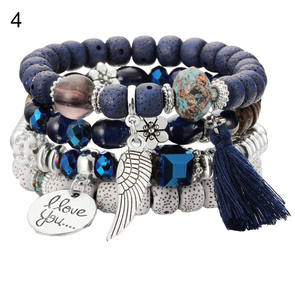 4Pcs/Set Bohemia Style Wing Beads Bracelet Bangle Jewelry Women Bracelet