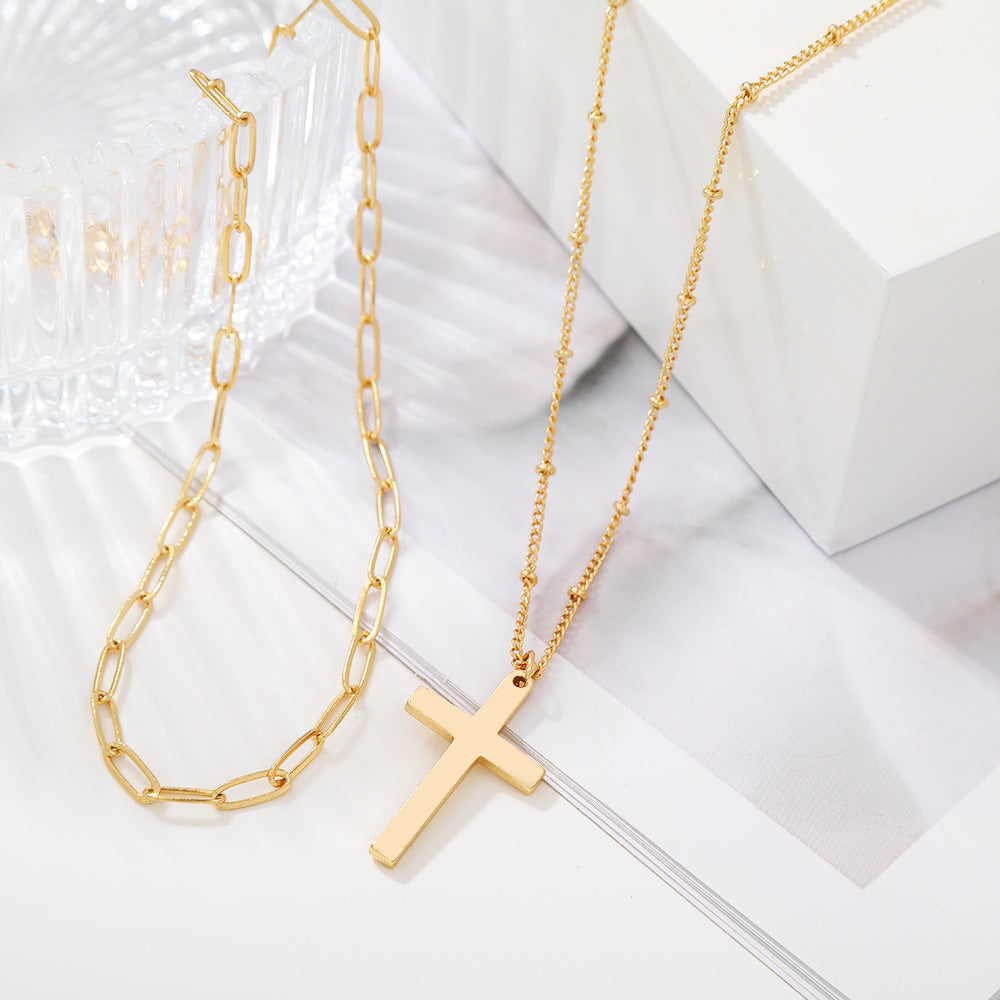 2 Pack Layered Cross Necklace for Men/Women