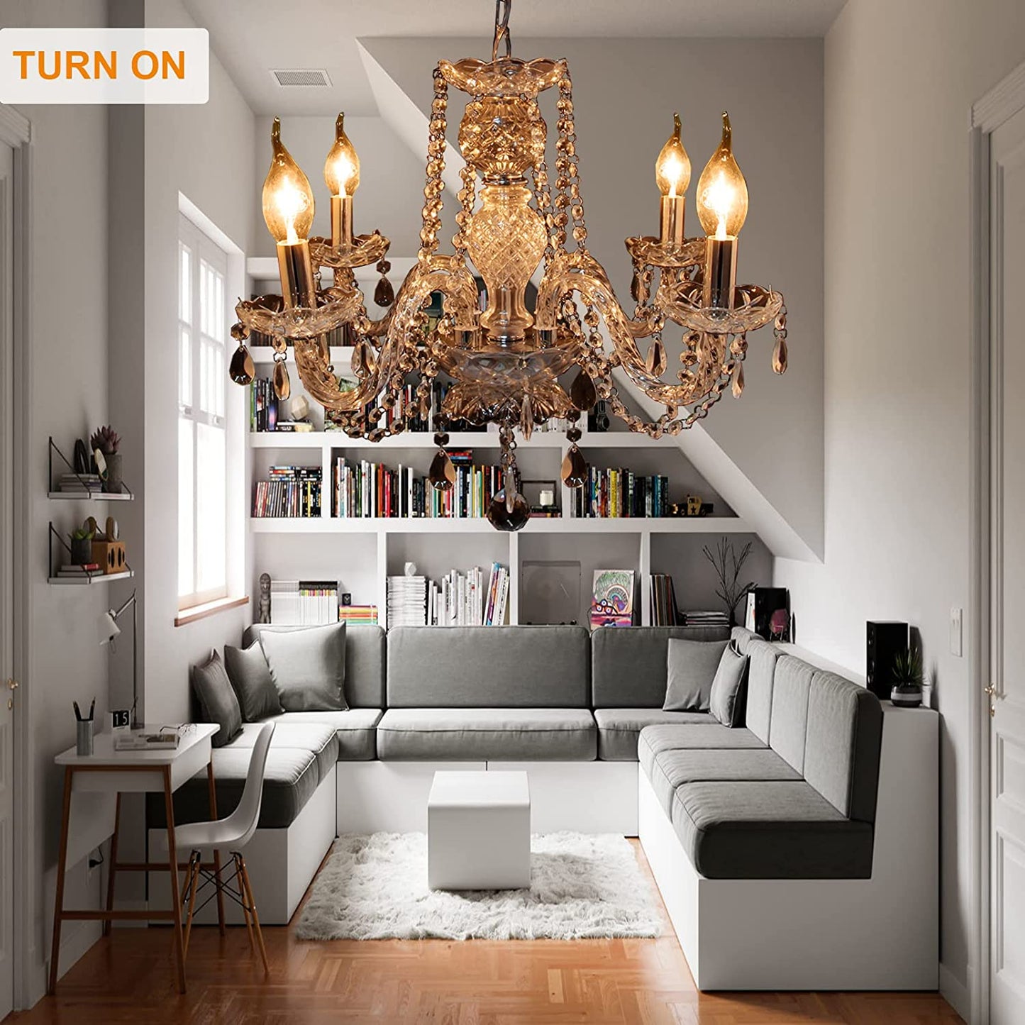 Clear Crystal Chandelier 4 Lights Pendant Ceiling Fixture