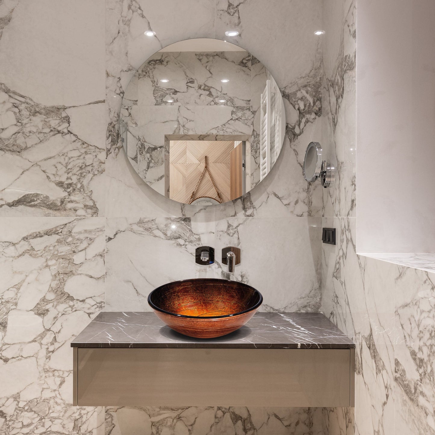 Bathroom Tempered Glass Round Vessel Sink