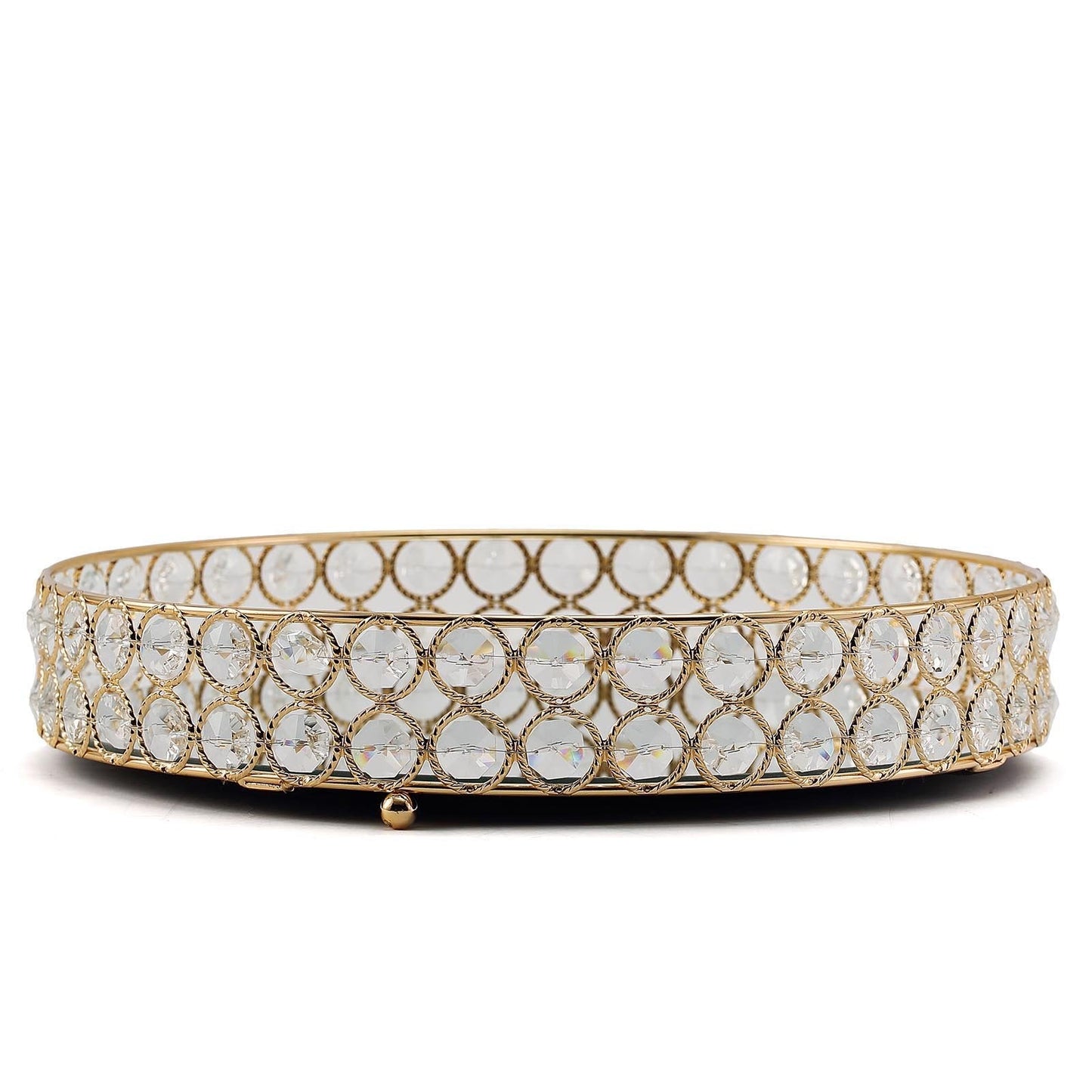 Set of 2 Gold Metal Crystal Beaded Decorative Serving Trays
