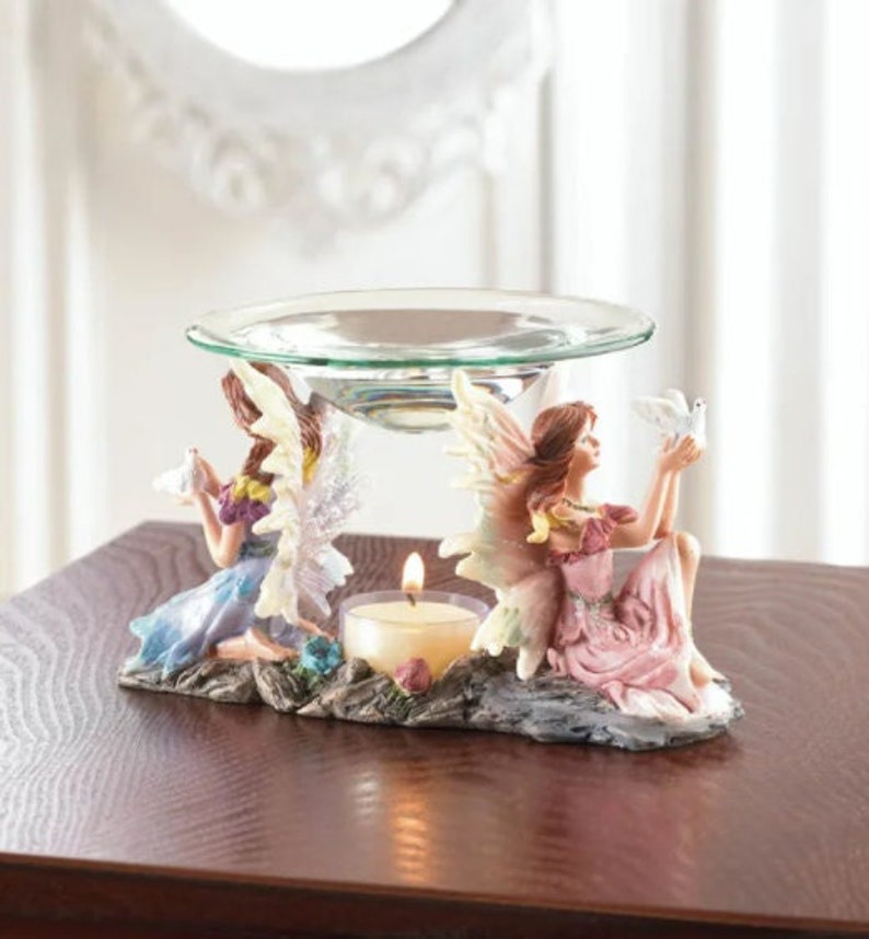 Cute Twin Fairies Scented Oil Warmer Candle Holder Aroma Diffuser