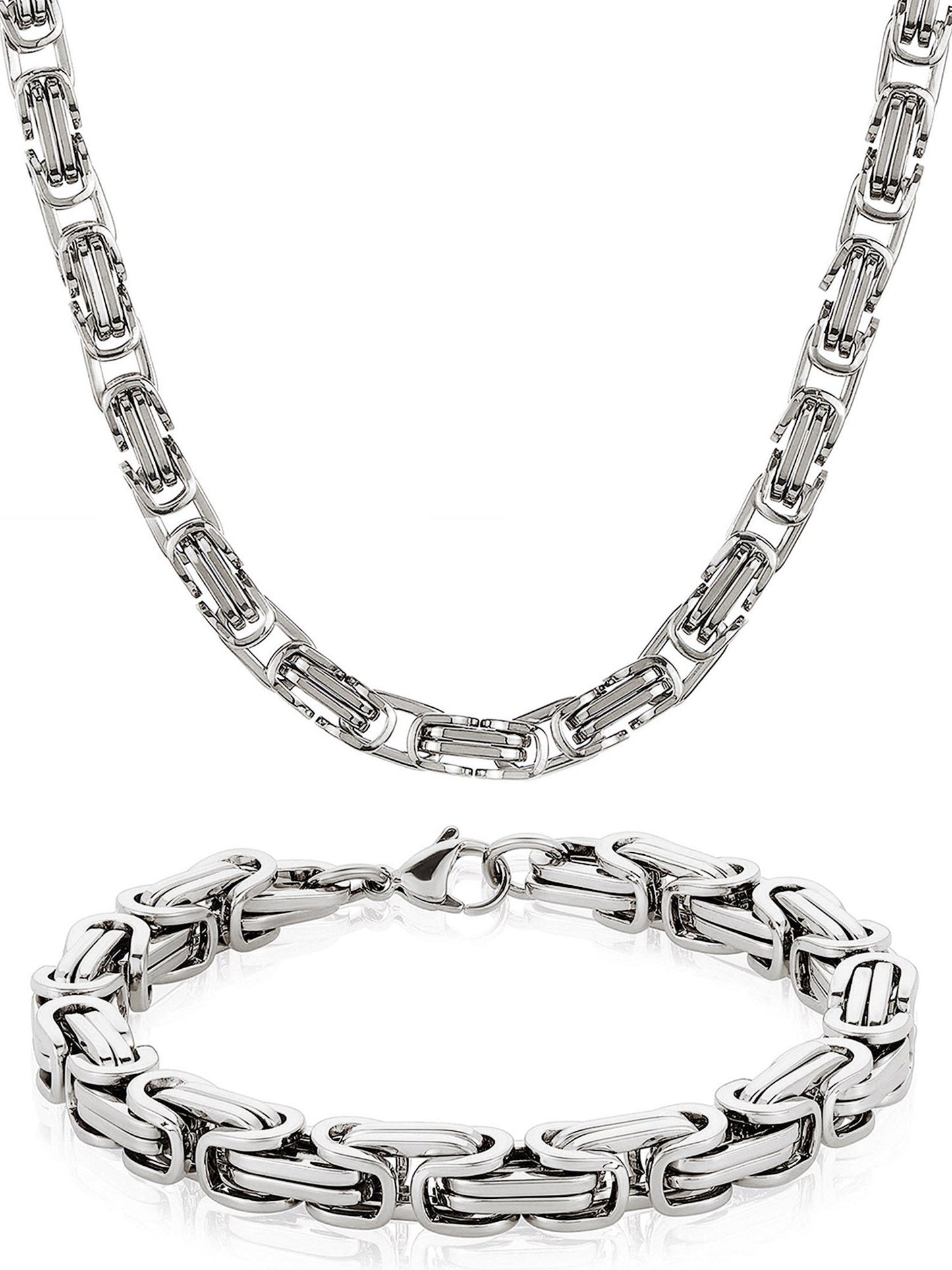 Stainless Steel Chain Necklace (24") & Bracelet (9") Set-Silver for Men