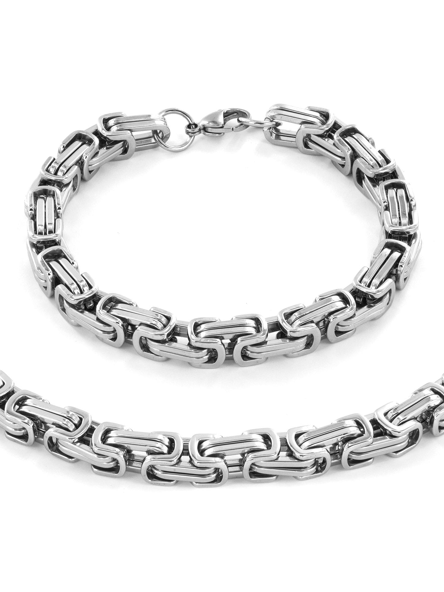 Stainless Steel Chain Necklace (24") & Bracelet (9") Set-Silver for Men