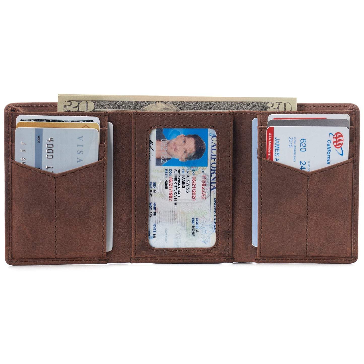 Mens RFID Protected Trifold Genuine Leather Wallet ID Window