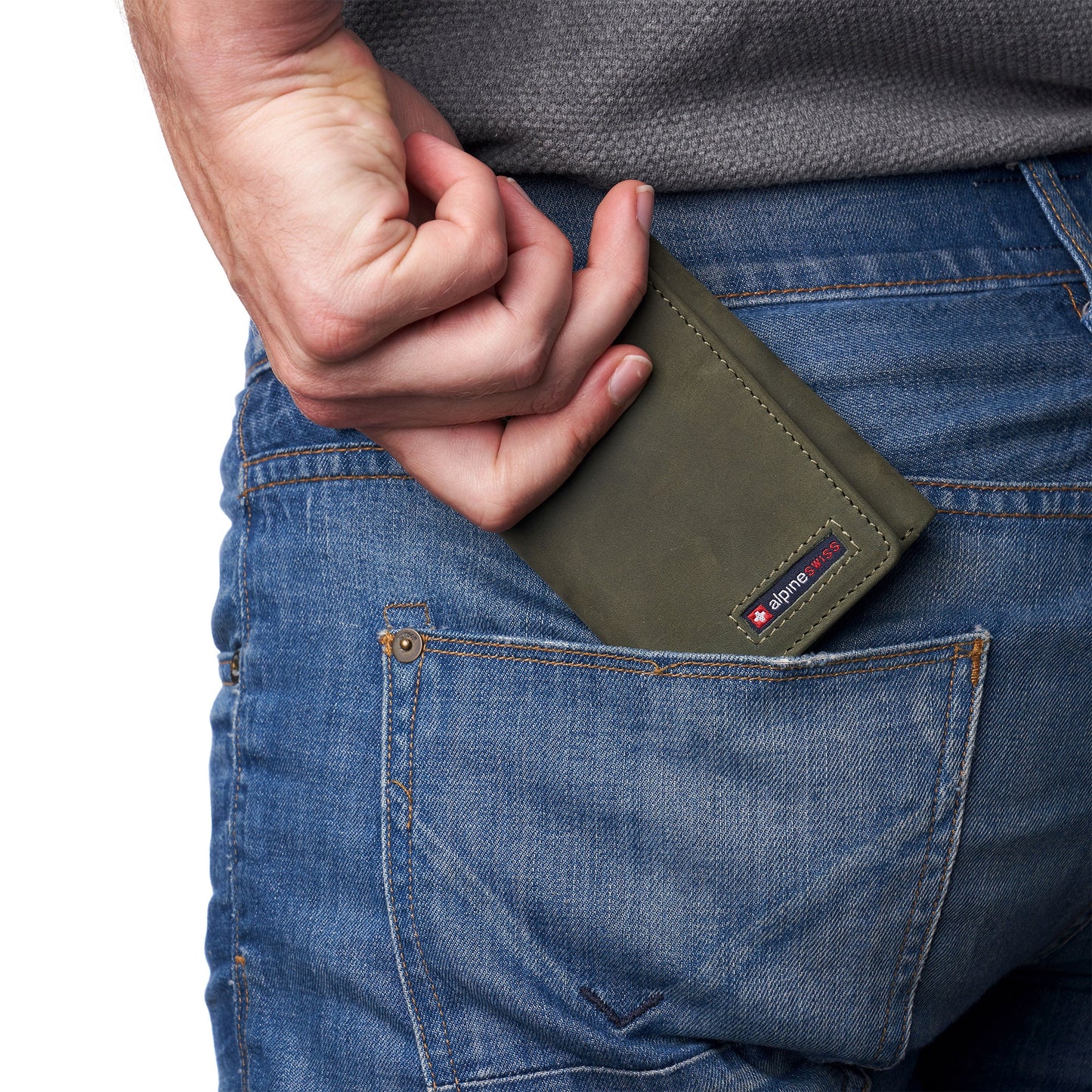 Mens RFID Protected Trifold Genuine Leather Wallet ID Window